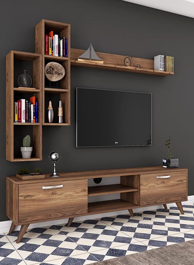 Home Canvas Tv Unit With Wall Shelf Tv Stand With Bookshelf Wall Mounted With Shelf Modern Leg 180 cm - Image 4