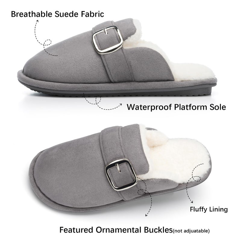 GOEWY House Slippers for Women Fuzzy Shoes with Memory Foam Slip On Slippers Comfy Trendy Gifts for Womens Mom Indoor and Outdoor Anti-Skid Size 7 8 Grey - Image 4