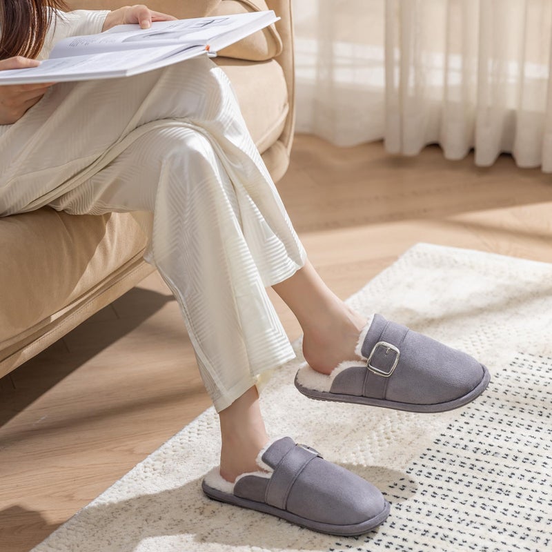 GOEWY House Slippers for Women Fuzzy Shoes with Memory Foam Slip On Slippers Comfy Trendy Gifts for Womens Mom Indoor and Outdoor Anti-Skid Size 7 8 Grey - Image 2