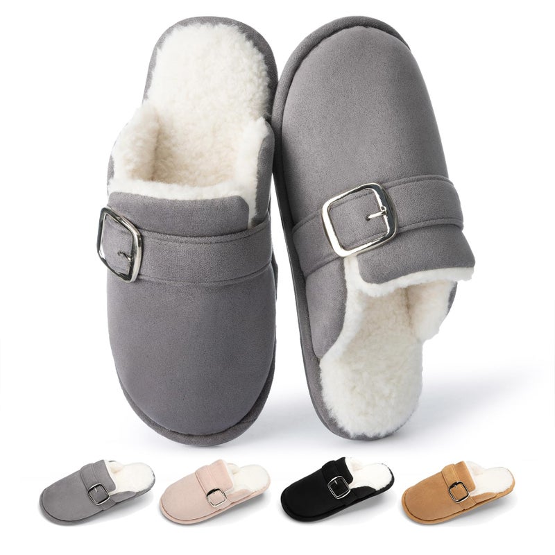 GOEWY House Slippers for Women Fuzzy Shoes with Memory Foam Slip On Slippers Comfy Trendy Gifts for Womens Mom Indoor and Outdoor Anti-Skid Size 7 8 Grey - Image 1