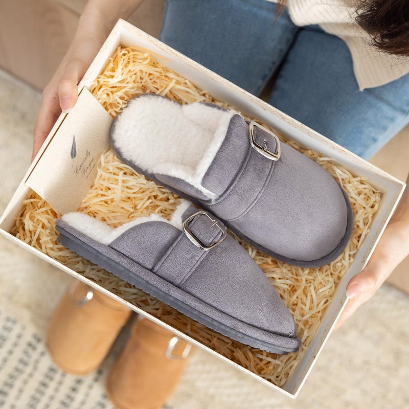 GOEWY House Slippers for Women Fuzzy Shoes with Memory Foam Slip On Slippers Comfy Trendy Gifts for Womens Mom Indoor and Outdoor Anti-Skid Size 7 8 Grey - Image 3