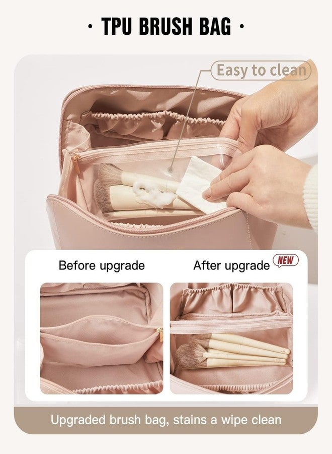 Heda Large Capacity Cosmetic Bag for Women, Waterproof Travel Makeup Organizer Pouch with Compartments, Portable Toiletry & Skincare Storage Bag, Makeup Case for Travel & Daily Use - Pink - Image 4
