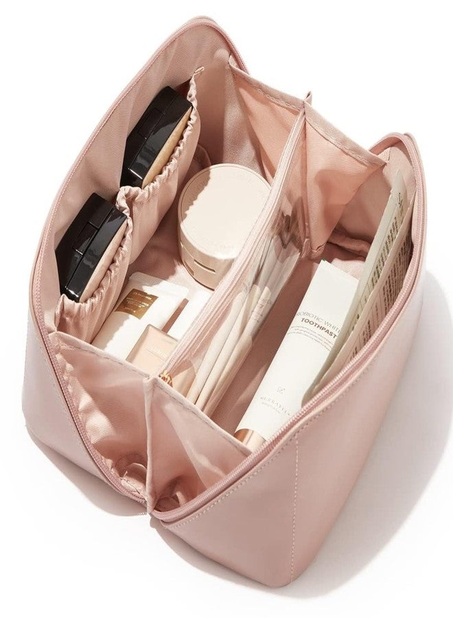 Heda Large Capacity Cosmetic Bag for Women, Waterproof Travel Makeup Organizer Pouch with Compartments, Portable Toiletry & Skincare Storage Bag, Makeup Case for Travel & Daily Use - Pink - Image 1