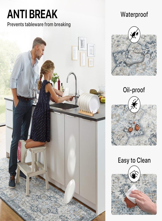GENIMO Kitchen Mats for Floor 2PCs, Washable Anti Fatigue Mat for Cushioned, 17.3"x47"+17.3"x30", 0.4 inch, Waterproof Kitchen Rug, Non Slip Standing Mat for Home, Runner, Office, Laundry, Light Blue - Image 5