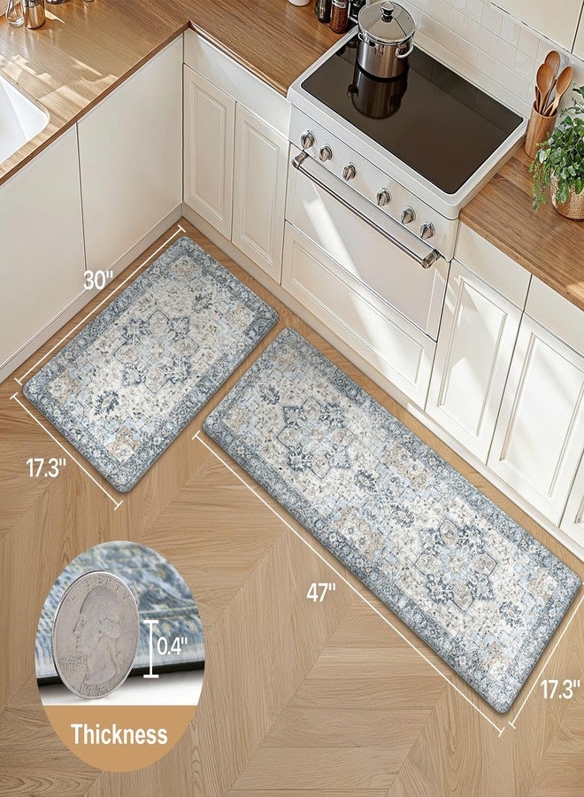 GENIMO Kitchen Mats for Floor 2PCs, Washable Anti Fatigue Mat for Cushioned, 17.3"x47"+17.3"x30", 0.4 inch, Waterproof Kitchen Rug, Non Slip Standing Mat for Home, Runner, Office, Laundry, Light Blue - Image 3