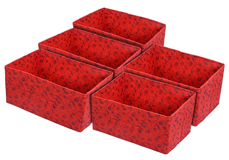 Kuber Industries Metalic Floral Print Non Woven Fabric 5Drawer Storage and Cloth Organizer Unit for Closet RedKUBMART1189 - Image 1
