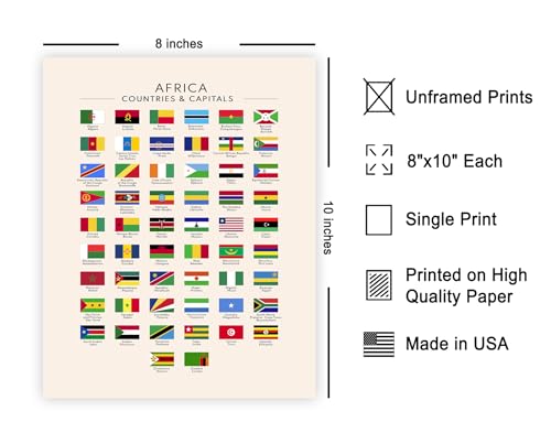 Poster Master Flags of Africa Poster African Countries Capitals Print Learning Materials Art Flag Art Gift for Students Teachers Decor for Classroom or Library 8x10 UNFRAMED Wall Art - Image 3