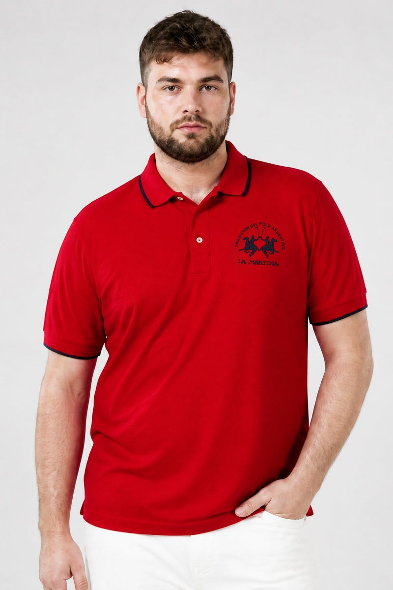 La Martina Men Regular Fit Embroidered Logo Long Sleeve Polo Shirt, Red - Image 1