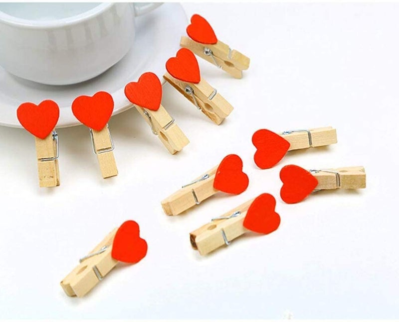 Prescent Small Mini Wooden Clips for Pictures, Gift Packaging, Art and Craft, DIY, Decoration and Much More (Red Heart Clip with Jute - 10) - Image 2