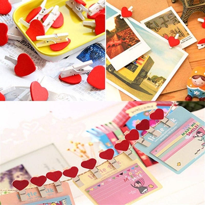 Prescent Small Mini Wooden Clips for Pictures, Gift Packaging, Art and Craft, DIY, Decoration and Much More (Red Heart Clip with Jute - 10) - Image 3
