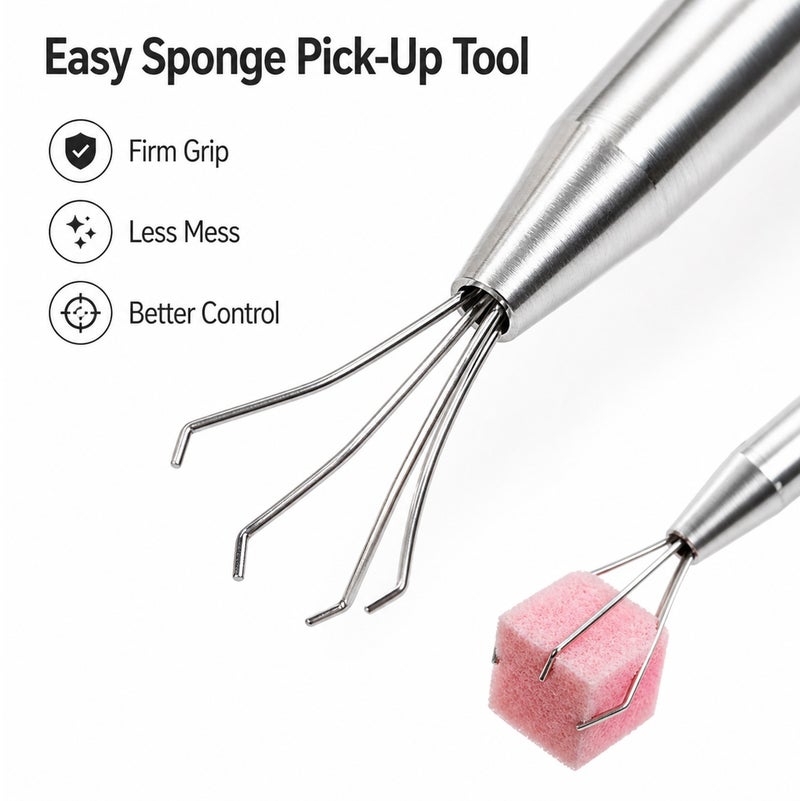 Me Now 100PCS Nail Art Sponge Picker Tool Set with Colorful Sponge Cubes Metal Claw Pen for Ombre Gradient Nails, Reusable Nail Sponge Stamp Kit for Gel Polish French Tip DIY Manicure and Salon Nail - Image 3