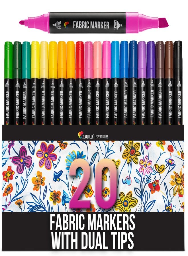 Zenacolor 20 Fabric Markers - Vibrant Colors Fabric Markers Permanent for Clothes - Fine Point Fabric Paint Markers - Image 1