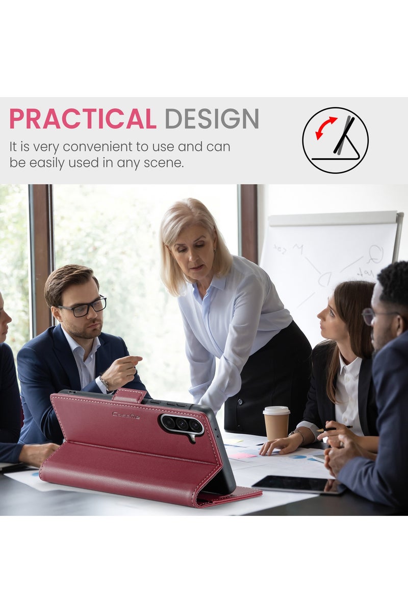 CaseMe Flip Wallet Case For Samsung Galaxy A56 5G RFID Blocking PU Leather Wallet Flip Folio Case with Card Holder Kickstand Shockproof Phone Cover - Red - Image 5