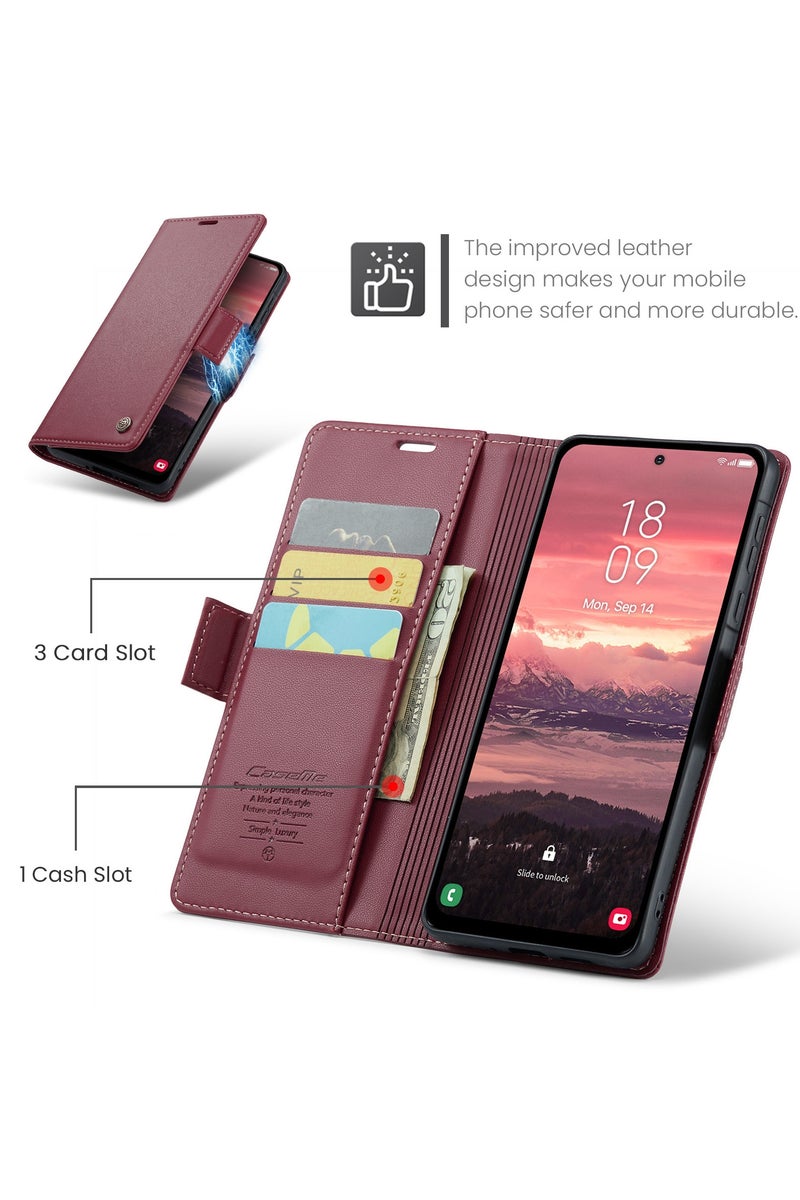CaseMe Flip Wallet Case For Samsung Galaxy A56 5G RFID Blocking PU Leather Wallet Flip Folio Case with Card Holder Kickstand Shockproof Phone Cover - Red - Image 2