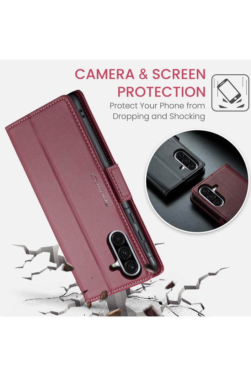 CaseMe Flip Wallet Case For Samsung Galaxy A56 5G RFID Blocking PU Leather Wallet Flip Folio Case with Card Holder Kickstand Shockproof Phone Cover - Red - Image 4