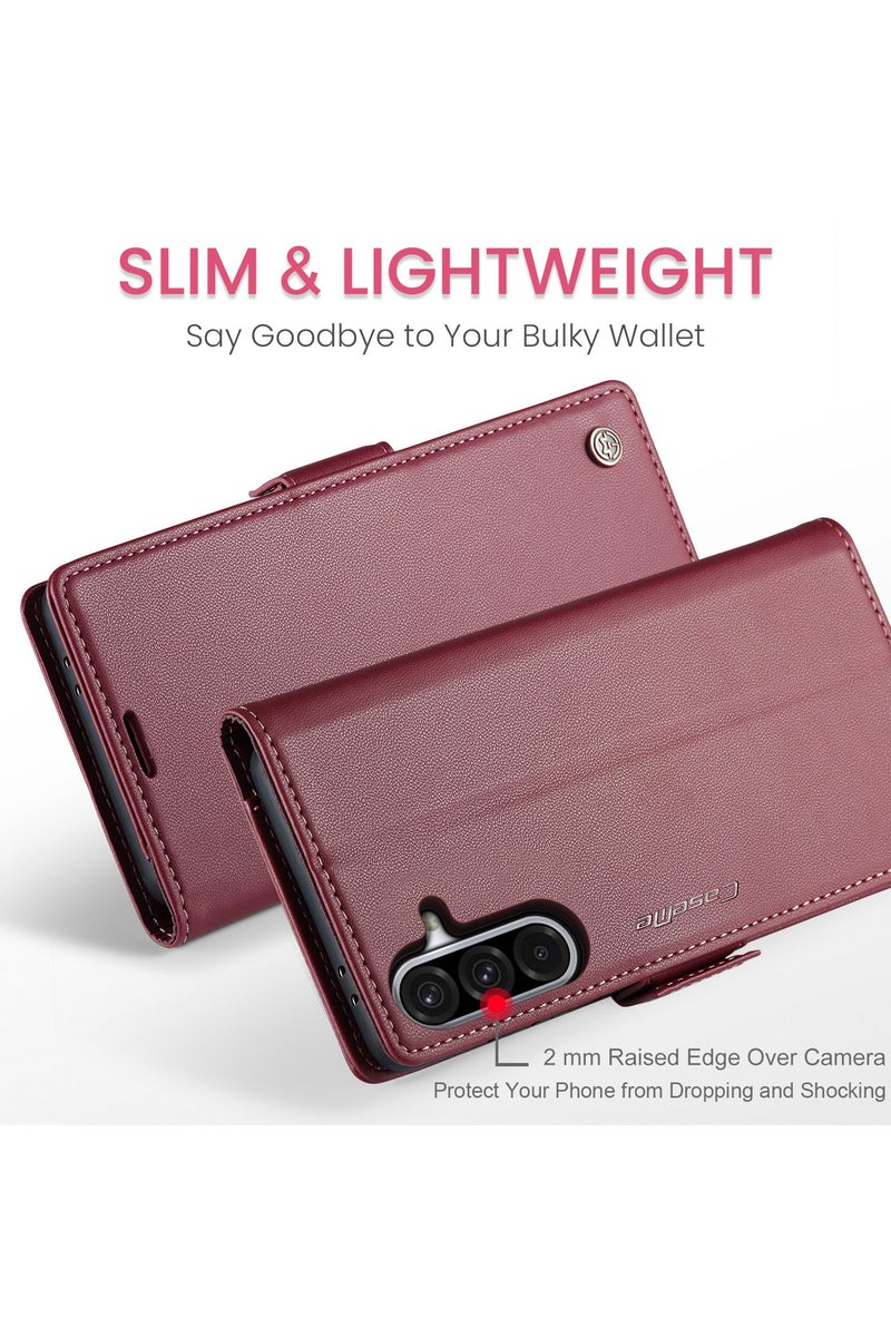 CaseMe Flip Wallet Case For Samsung Galaxy A56 5G RFID Blocking PU Leather Wallet Flip Folio Case with Card Holder Kickstand Shockproof Phone Cover - Red - Image 3