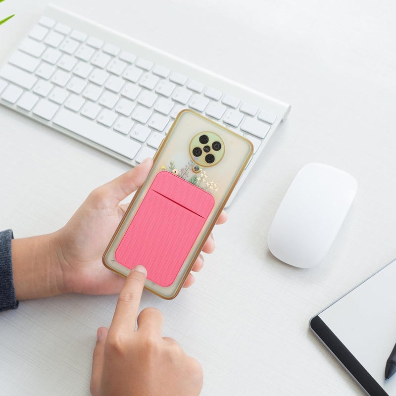 2Pcs Adhesive Wallet Sleeve Phone Back Card Holder for Smartphones Elastic Stretch Fabric Phone Wallet Stickers Pink Cell Card Holder for Travel and Daily Use - Image 5