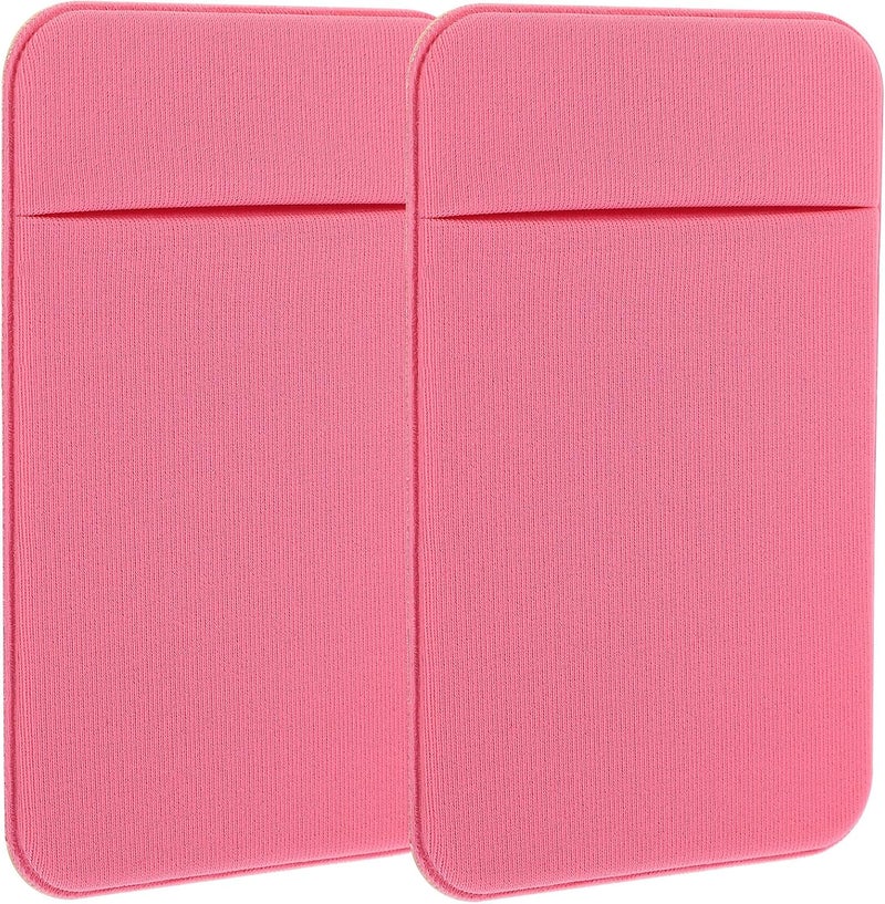 2Pcs Adhesive Wallet Sleeve Phone Back Card Holder for Smartphones Elastic Stretch Fabric Phone Wallet Stickers Pink Cell Card Holder for Travel and Daily Use - Image 1