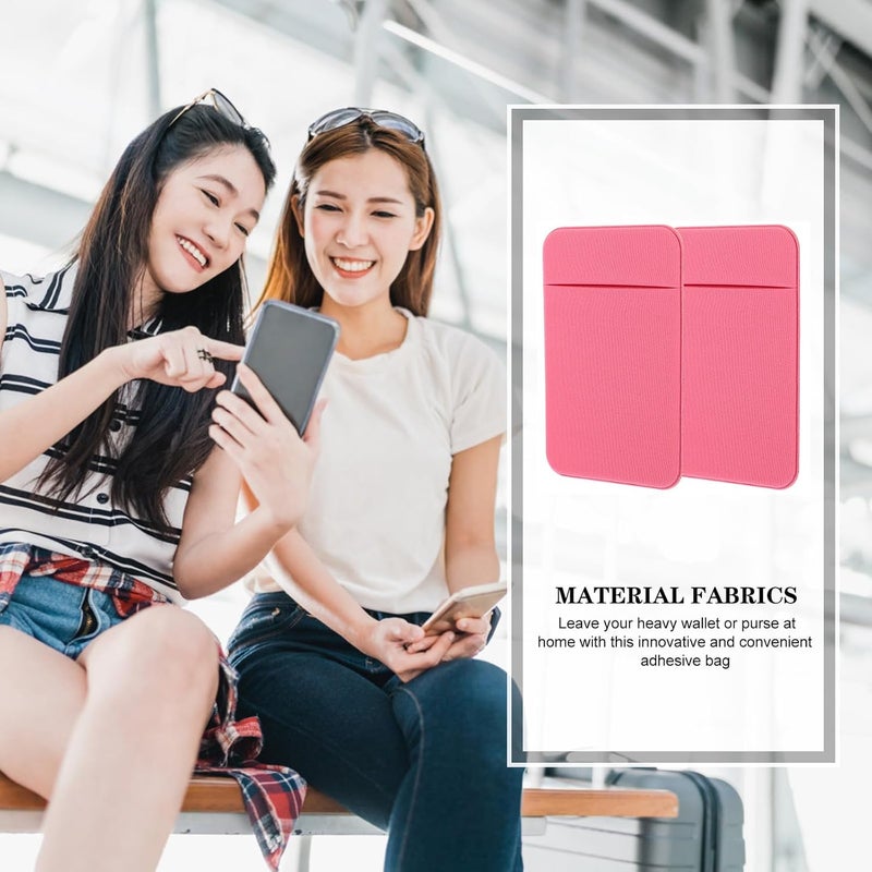 2Pcs Adhesive Wallet Sleeve Phone Back Card Holder for Smartphones Elastic Stretch Fabric Phone Wallet Stickers Pink Cell Card Holder for Travel and Daily Use - Image 4