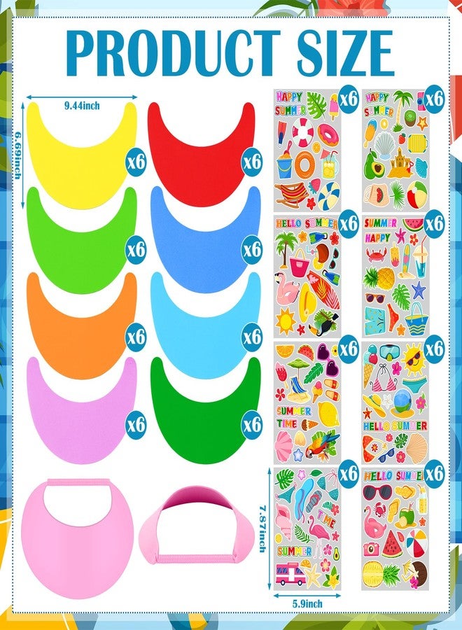 ShinyMatch 48 Set Foam Visors Crafts for Kids DIY Foam Summer Visors with Stickers Include Assorted Color Sun Hats Rhinestone Sticker Markers Hawaii Stickers for Hawaiian Party Supplies Sea Outdoor - Image 2