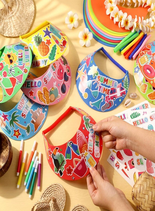 ShinyMatch 48 Set Foam Visors Crafts for Kids DIY Foam Summer Visors with Stickers Include Assorted Color Sun Hats Rhinestone Sticker Markers Hawaii Stickers for Hawaiian Party Supplies Sea Outdoor - Image 4