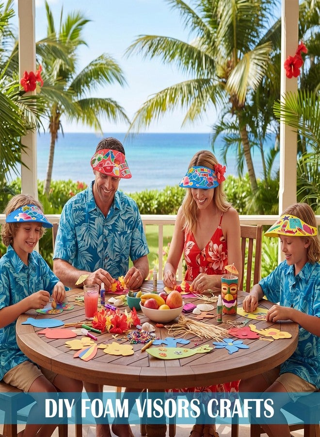 ShinyMatch 48 Set Foam Visors Crafts for Kids DIY Foam Summer Visors with Stickers Include Assorted Color Sun Hats Rhinestone Sticker Markers Hawaii Stickers for Hawaiian Party Supplies Sea Outdoor - Image 5