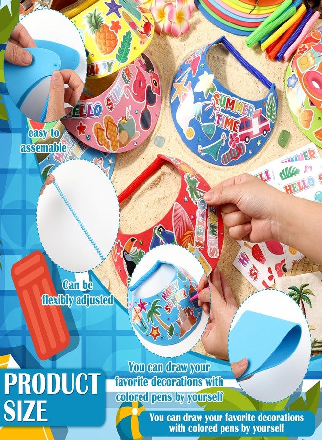 ShinyMatch 48 Set Foam Visors Crafts for Kids DIY Foam Summer Visors with Stickers Include Assorted Color Sun Hats Rhinestone Sticker Markers Hawaii Stickers for Hawaiian Party Supplies Sea Outdoor - Image 3