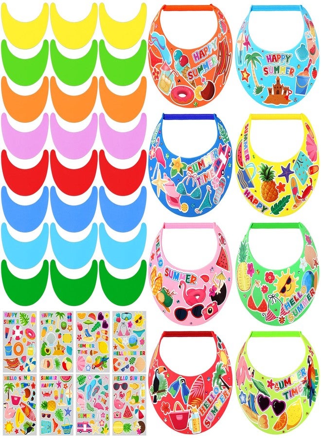 ShinyMatch 48 Set Foam Visors Crafts for Kids DIY Foam Summer Visors with Stickers Include Assorted Color Sun Hats Rhinestone Sticker Markers Hawaii Stickers for Hawaiian Party Supplies Sea Outdoor - Image 1