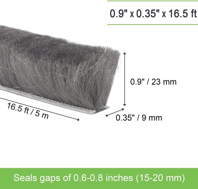 YOCCEK Self-Adhesive Weather Stripping Seal for Doors & Windows – Soundproof Insulation Gap Filler for Sliding, Exterior, Front, and Jamb Frames – 0.9" x 0.35" x 16.5 ft, Gray - Image 2