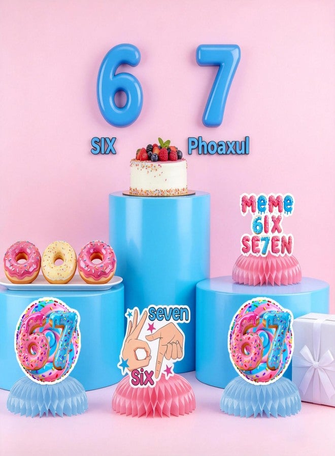 Vozekrod 6 7 Birthday Decorations Donut Ice Cream Theme Six Seven Honeycomb Centerpieces Funny 67 Meme Party Table Decor for Kids Teens Adults Meme Lovers Viral Six Seven Birthday Party Supplies - Image 4