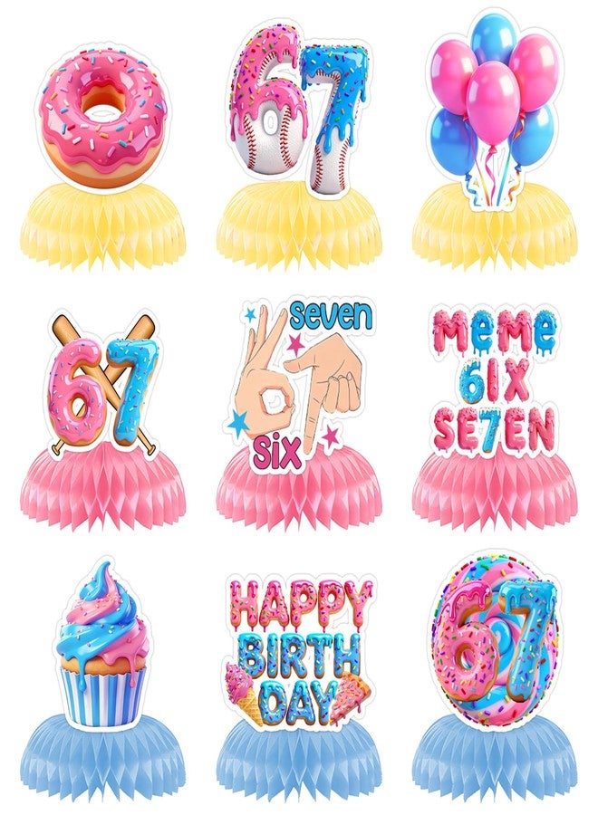 Vozekrod 6 7 Birthday Decorations Donut Ice Cream Theme Six Seven Honeycomb Centerpieces Funny 67 Meme Party Table Decor for Kids Teens Adults Meme Lovers Viral Six Seven Birthday Party Supplies - Image 1