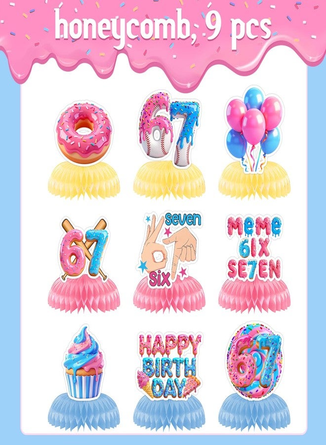 Vozekrod 6 7 Birthday Decorations Donut Ice Cream Theme Six Seven Honeycomb Centerpieces Funny 67 Meme Party Table Decor for Kids Teens Adults Meme Lovers Viral Six Seven Birthday Party Supplies - Image 2