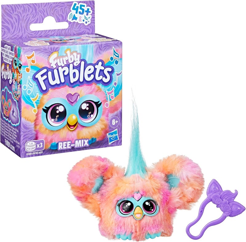 Furby Furblets Ree-Mix Mini Friend, 45+ Sounds & Music, Speaks Only Furbish, Electronic Plush Toys for 6 Year Olds & Up, Coral - Image 3