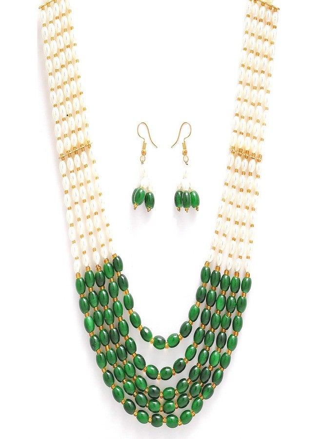 KENNICE Gold-Plated Pearl Multi String Five Layered Rajasthani Style Vintage Necklace With Earrings Jewellery Set For Women & Girls - Image 5