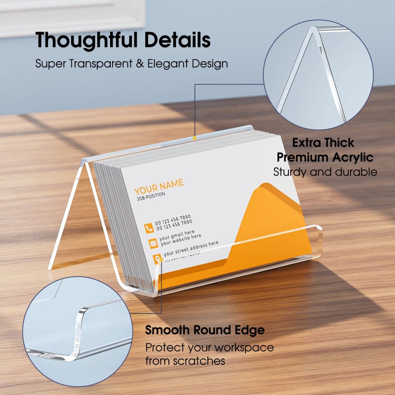 MaxGear Acrylic Business Card Holder for Desk, Multiple Premium Business Card Stand for Workspace, Clear Plastic Name Cards Display Holder for Exhibition, Home and Office, Capacity: 50 Cards, 3 Pack - Image 3
