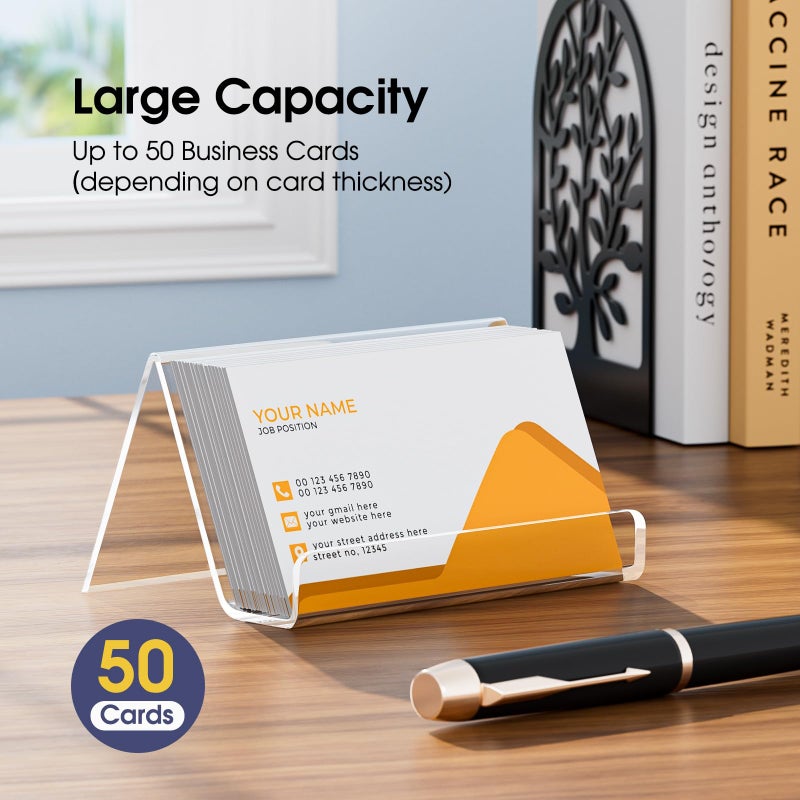 MaxGear Acrylic Business Card Holder for Desk, Multiple Premium Business Card Stand for Workspace, Clear Plastic Name Cards Display Holder for Exhibition, Home and Office, Capacity: 50 Cards, 3 Pack - Image 2