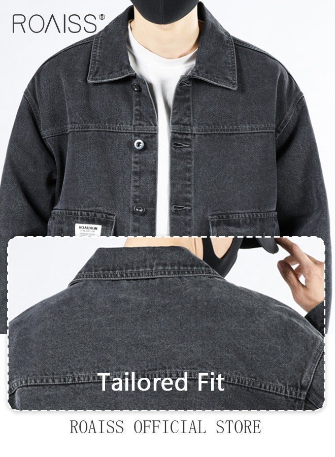 رويس جاكيت جينز رجالي للخريف والشتاء جاكيت جينز هيب هوب للرجال معطف اسكواش للشارع - Image 4