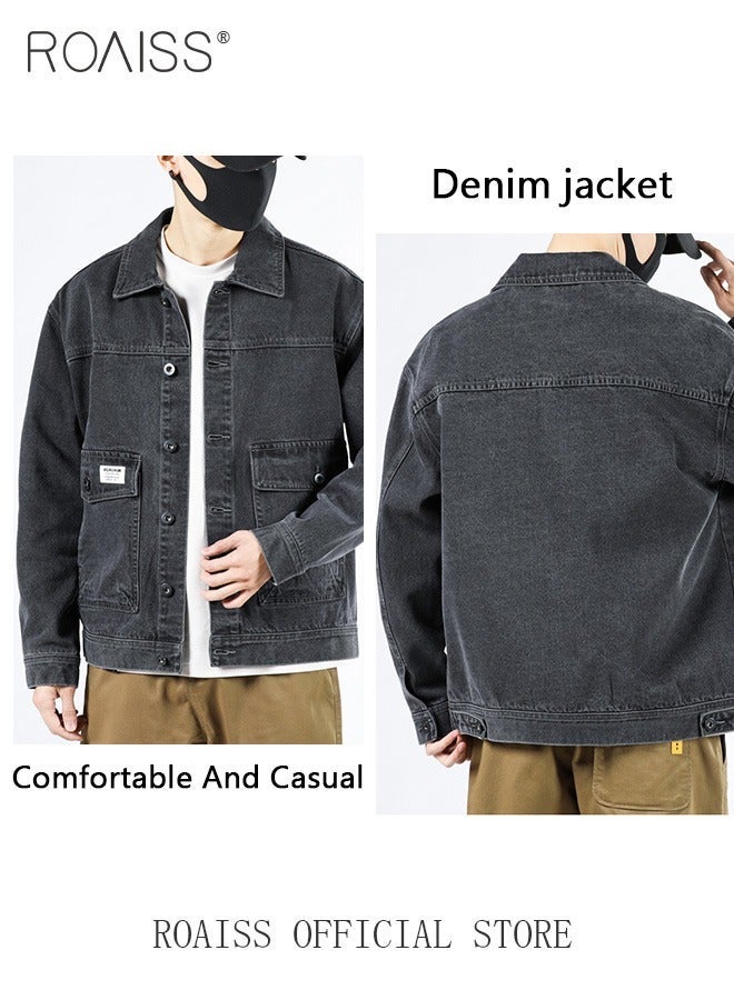 رويس جاكيت جينز رجالي للخريف والشتاء جاكيت جينز هيب هوب للرجال معطف اسكواش للشارع - Image 3