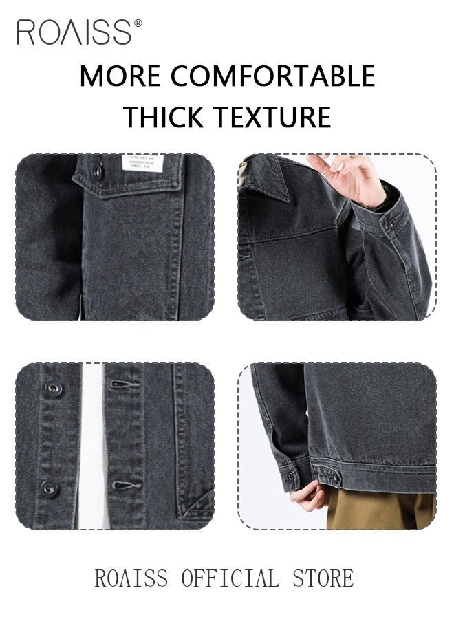 رويس جاكيت جينز رجالي للخريف والشتاء جاكيت جينز هيب هوب للرجال معطف اسكواش للشارع - Image 5