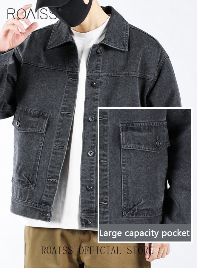 رويس جاكيت جينز رجالي للخريف والشتاء جاكيت جينز هيب هوب للرجال معطف اسكواش للشارع - Image 2