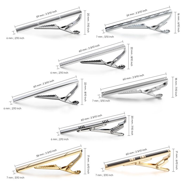 wynameleri Classic Tie Pins Tie Clips Set of 8 for Men in Gift Box - Image 2