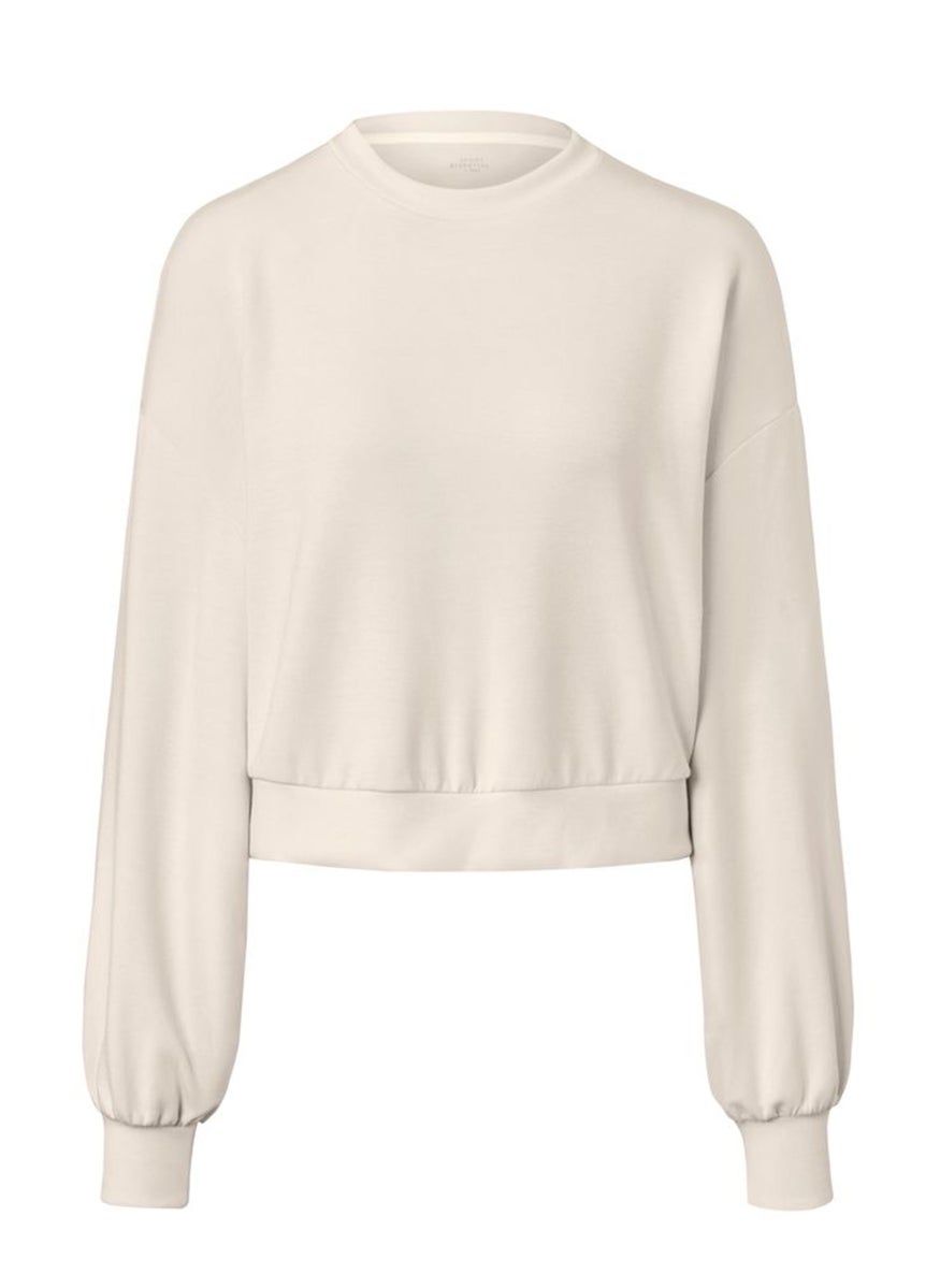 Tchibo Women Crew Neck Long Sleeve Plain Sweatshirt, Light Beige  - Image 2