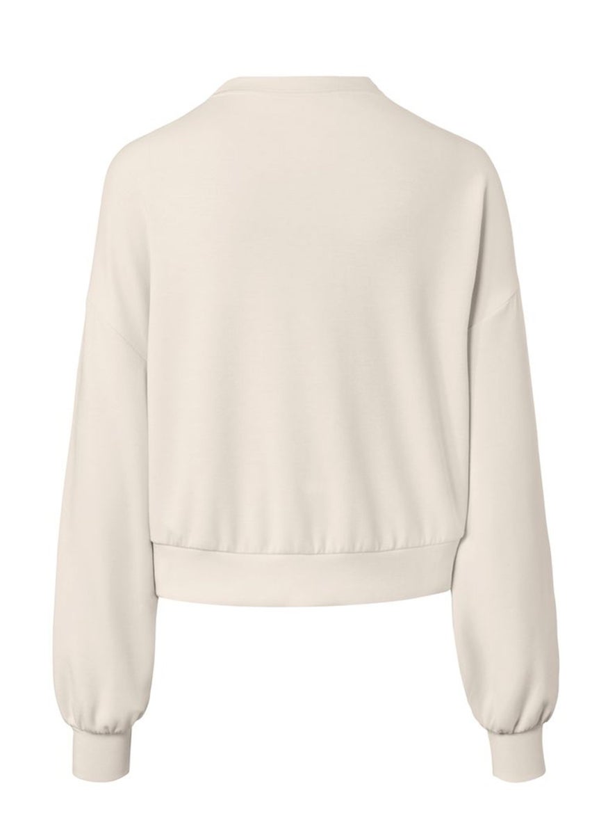 Tchibo Women Crew Neck Long Sleeve Plain Sweatshirt, Light Beige  - Image 3