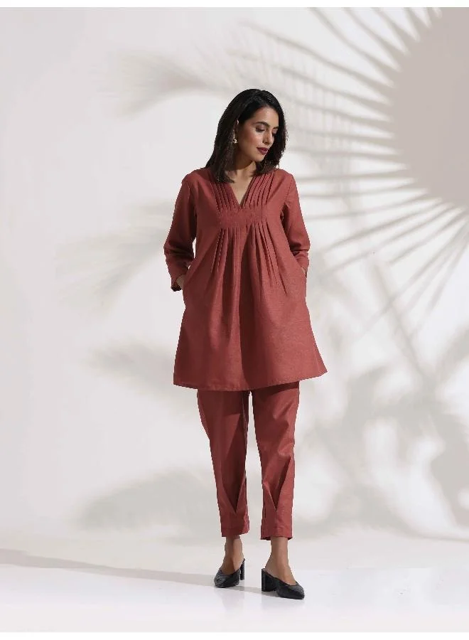 ترو برونز trueBrowns Pink Slub Pleated Co-ord Set
