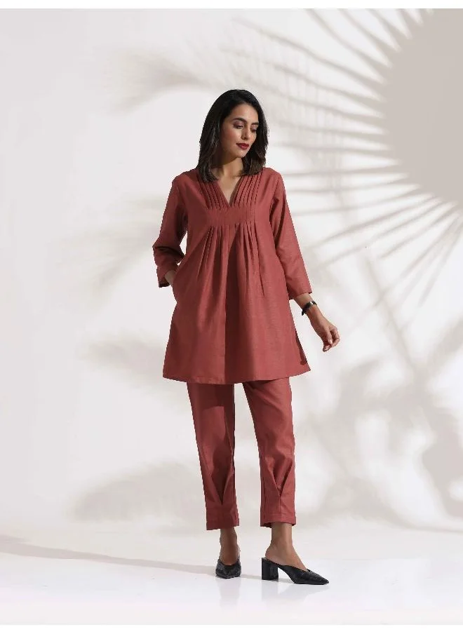 ترو برونز trueBrowns Pink Slub Pleated Co-ord Set