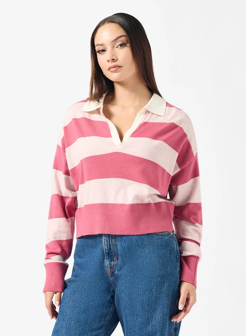 ONLY Onlibi Stripe Polo Long Sleeve Pullover Sweater