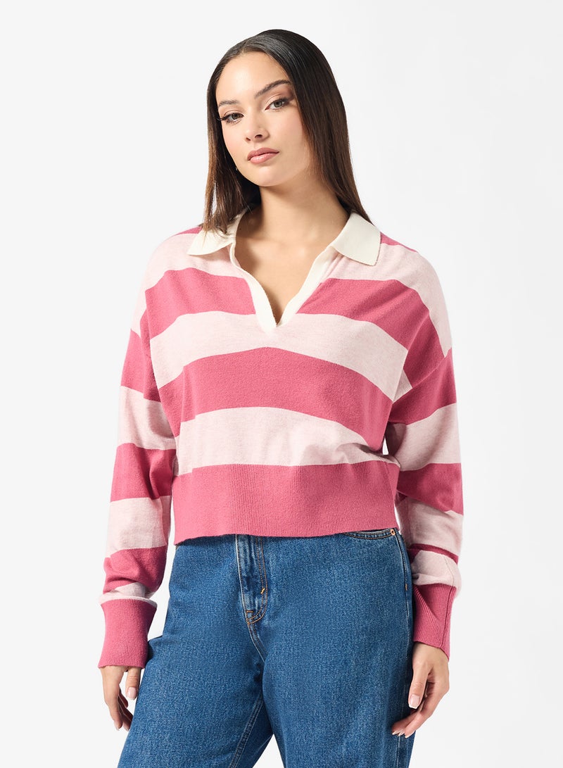 ONLY Onlibi Stripe Polo Long Sleeve Pullover Sweater - Image 1