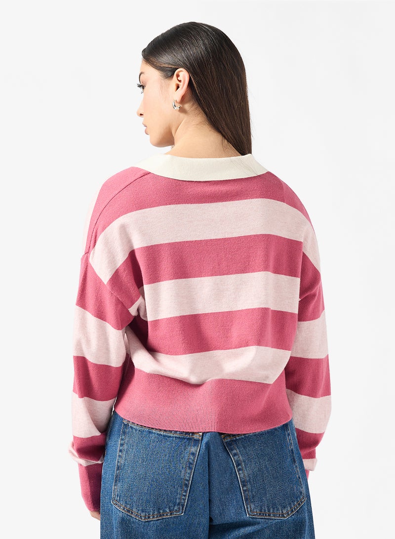 ONLY Onlibi Stripe Polo Long Sleeve Pullover Sweater - Image 2