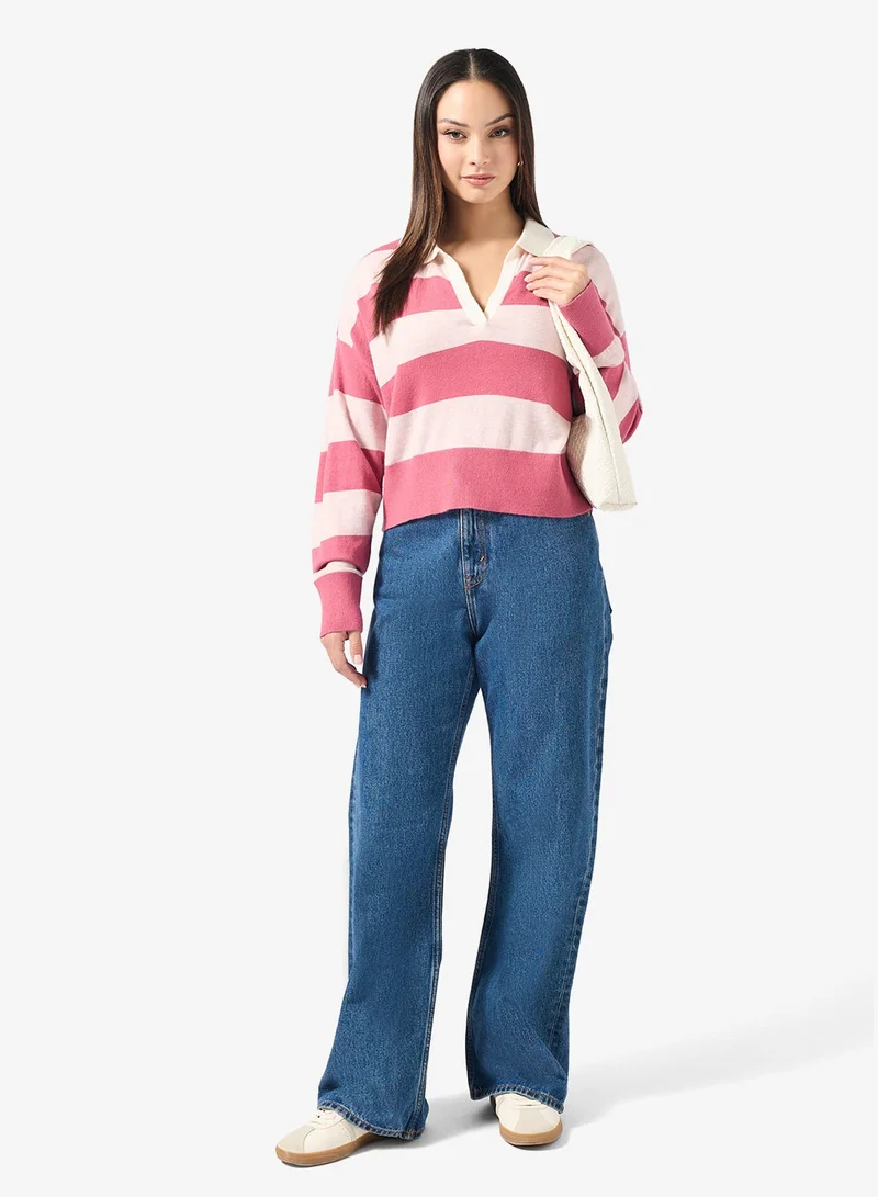 ONLY  Onlibi Stripe Polo Long Sleeve Pullover Sweater for Women | Best Price UAE