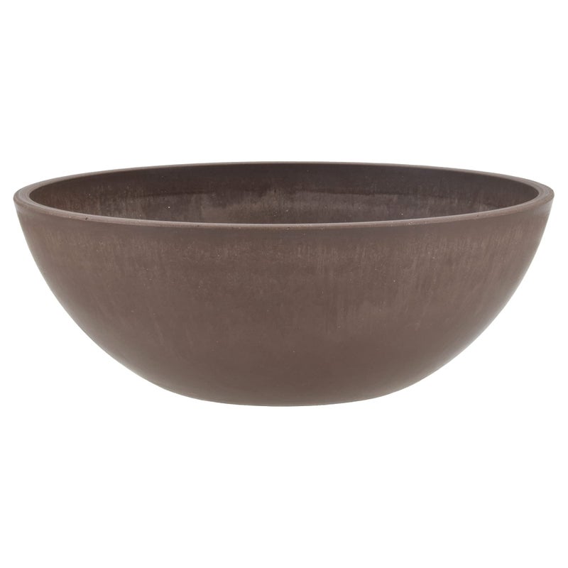 PSW Pot Collection M25C 10-inch Plastic/Stone/Wood Composite Low Bowl Planter â€“ No Drainage Hole (Drillable), Shallow Indoor/Outer Pot for Succulents, Bonsai, Fairy Gardens, Herbs, Chocolate - Image 1